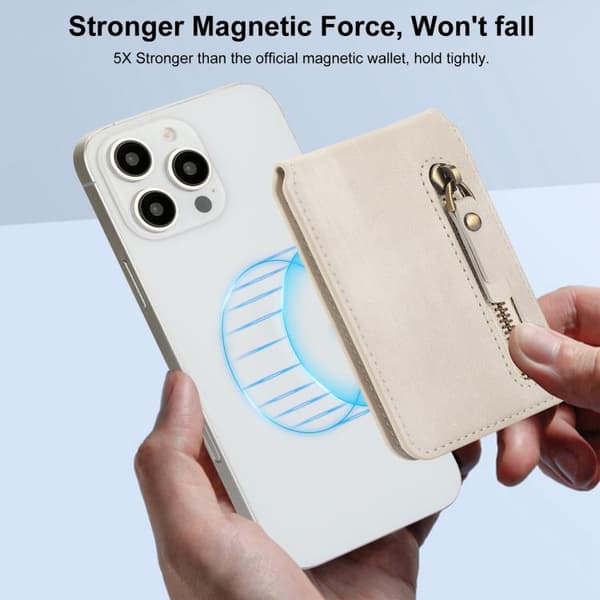 iPhone 16 Pro Zipper Wallet Split MagSafe Läder Fodral Skal Vit