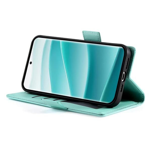 Redmi Note 14 Pro 4G - Magnetisk Frostad Läderfodral med Sidobuckle Mintgrön