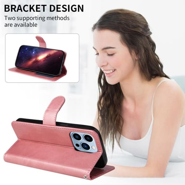 iPhone 18 Pro / iPhone 17 Pro Skal Läderfodral - Klassisk Kalvskinnstextur Roséguld