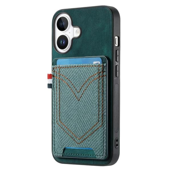 iPhone 17 Skal - Denim Textur med Kortfack Grön