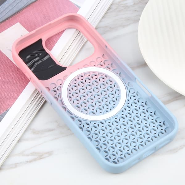 iPhone 16 Pro Max Gradient Färg Honungskaka Aromaterapi MagSafe Skal Rosa Blå