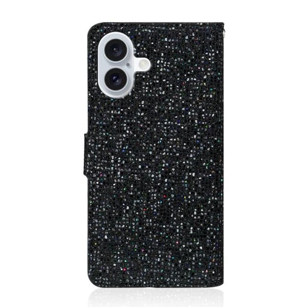 iPhone 17 Skal Läderfodral med Glitterpulver Svart