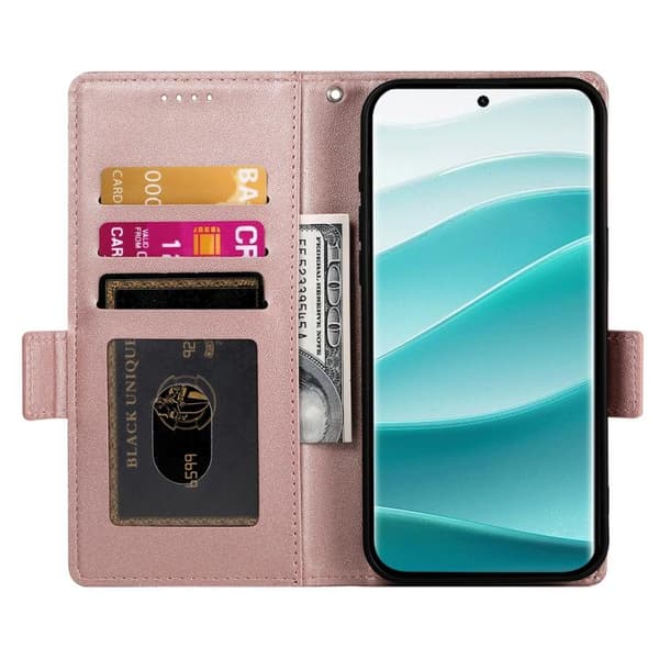 Redmi Note 14 Pro 4G - Magnetisk Frostad Läderfodral med Sidobuckle Roséguld