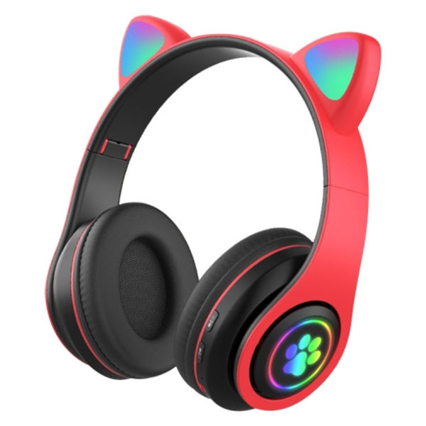 B39 Kattöron Design LED Gradient Ljus Trådlöst Bluetooth Headset Röd