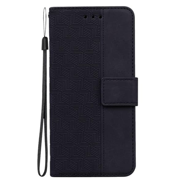 iPhone 18 Pro / iPhone 17 Pro Geometriskt Präglat Skal Läderfodral Svart