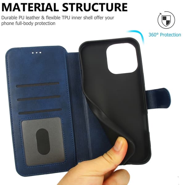 iPhone 16 Pro Shockproof PU + TPU Skal - Hållbart Fodral Läder Blå