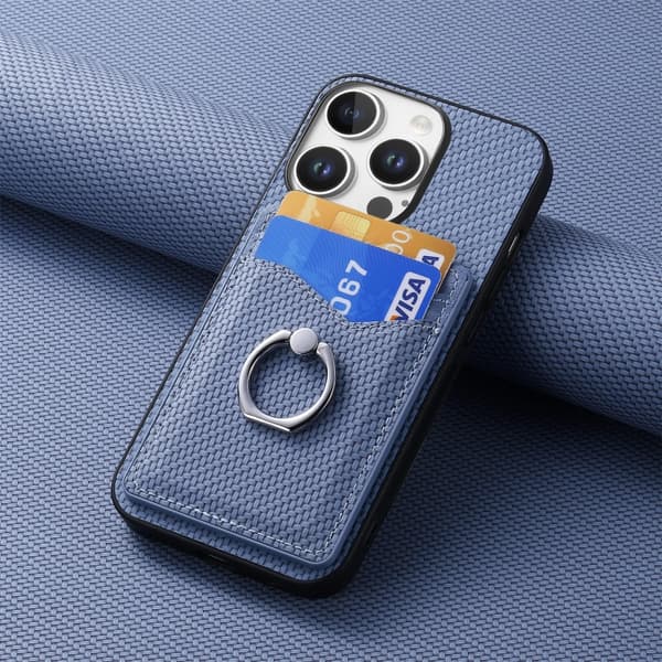 iPhone 16 Pro Max Kolfiber Kortplånbok Ring Skal Blå