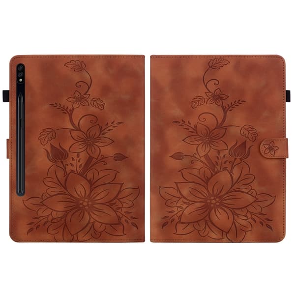 Samsung Galaxy Tab S7/S8 Lily Prägad Läderfodral Brun