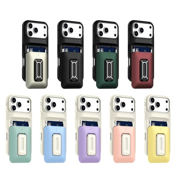 iPhone 18 Pro Max / iPhone 17 Pro Max Skal med Sliding Card Holder och Kickstand Beige Gul