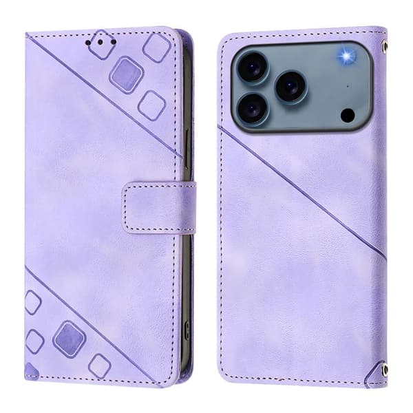 iPhone 18 Pro / iPhone 17 Pro Skal läderfodral - präglad läderkänsla Ljuslila