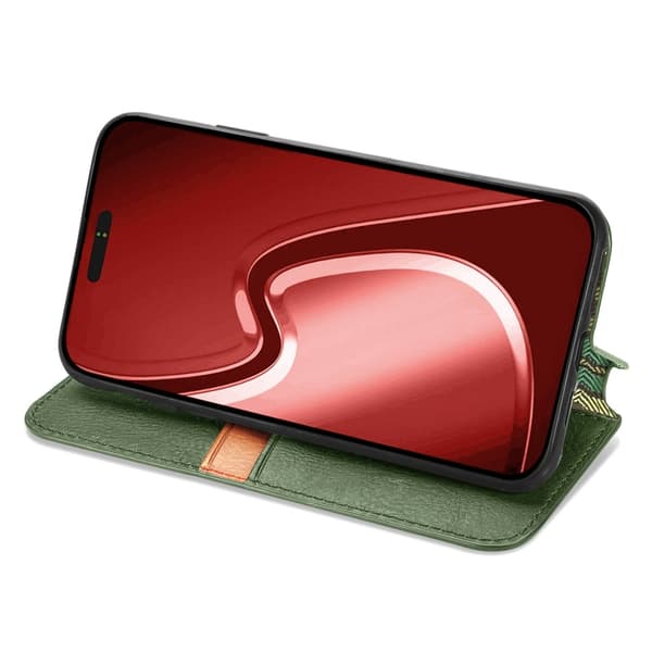 iPhone 16 Pro Max Cubic Grid Pressad Magnetisk Läder Skal - Fodral Grön
