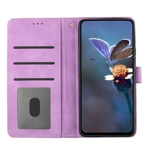 iPhone 18 Pro Max / iPhone 17 Pro Max Skal läderfodral med blomsterprägling Purpur
