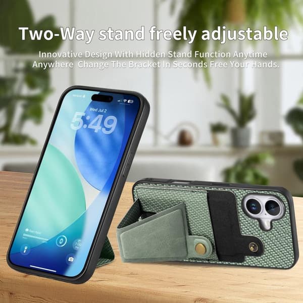 iPhone 17 Skal - K-form med kolfiber och kortfickor Grön