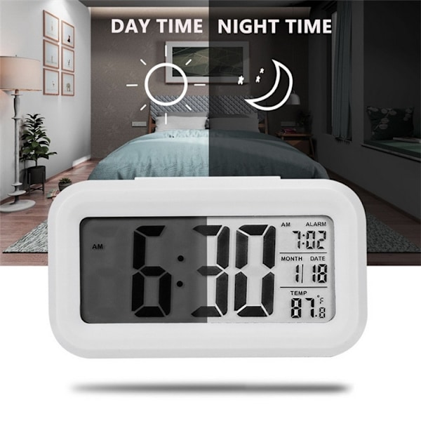 Temperaturtyp Lazy Snooze Alarm Mute Bakgrundsbelyst Elektronisk Klocka (Vit)
