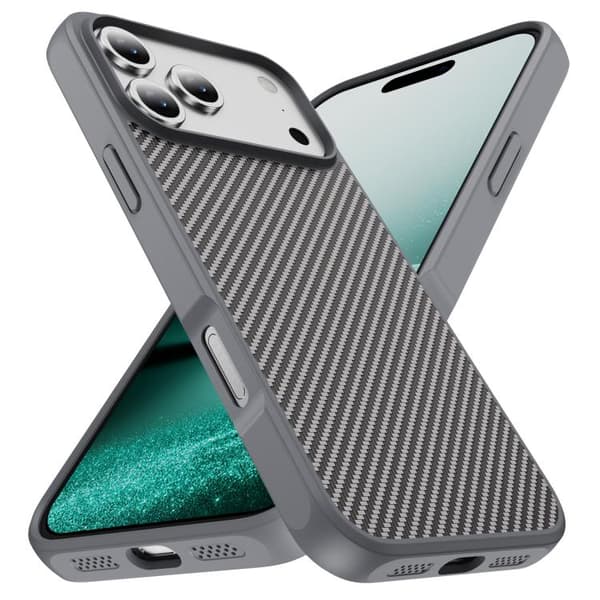 iPhone 18 Pro / iPhone 17 Pro Skal - kolfibertextur med akryl TPU-finish Grå