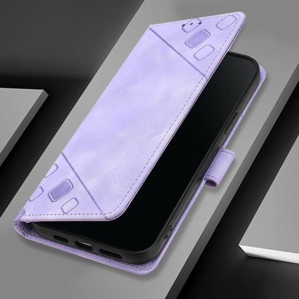 iPhone 18 Pro / iPhone 17 Pro Skal läderfodral - präglad läderkänsla Ljuslila
