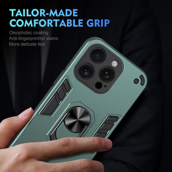 iPhone 16 Pro Max Shockproof Metallringhållare Skal Grön