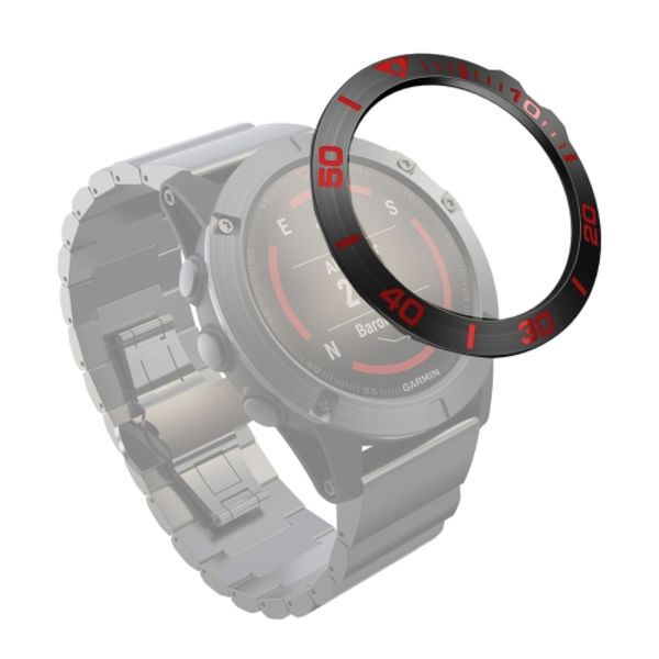 För Garmin Fenix ​​5X/5X Plus Smart Watch Steel Bezel Ring, A Version Black Ring Red Letter