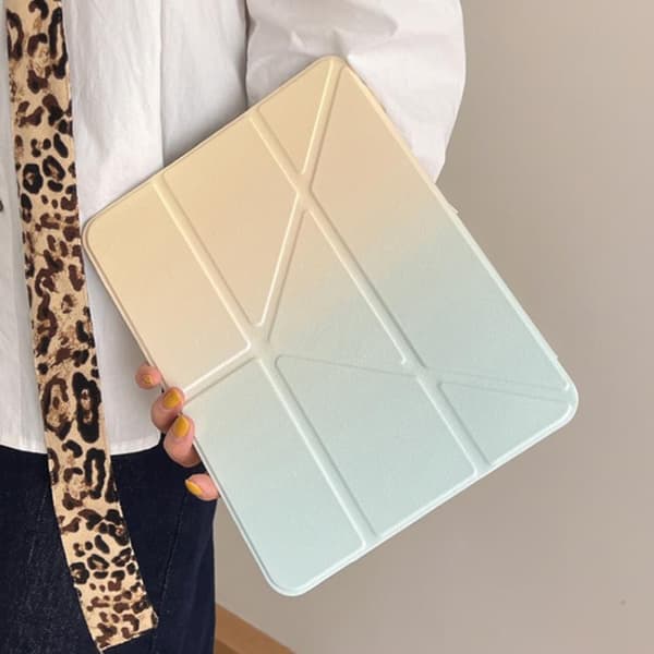 iPad Pro 11 2024 Skal i Regnbågsgradient Y-Fold Läderfodral Gradient gul