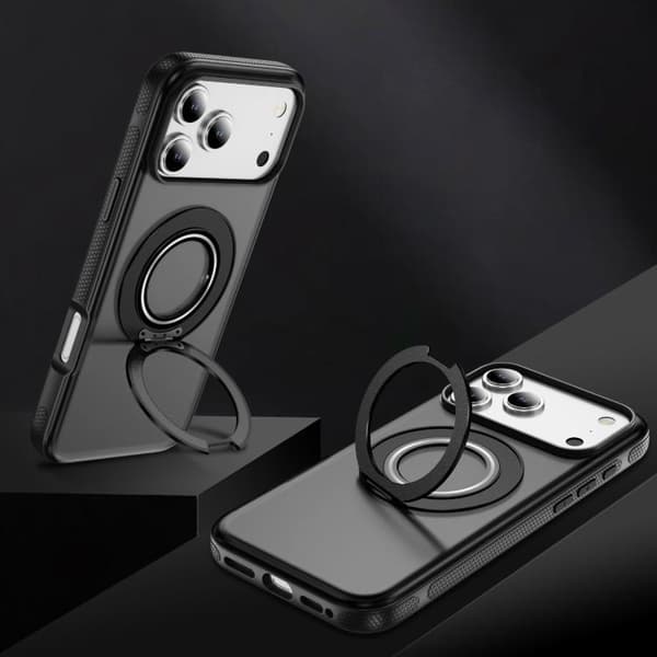 iPhone 18 Pro Max / iPhone 17 Pro Max Skal - Translucent PC Gear Holder med C MagSafe Ljusgrå + Svart