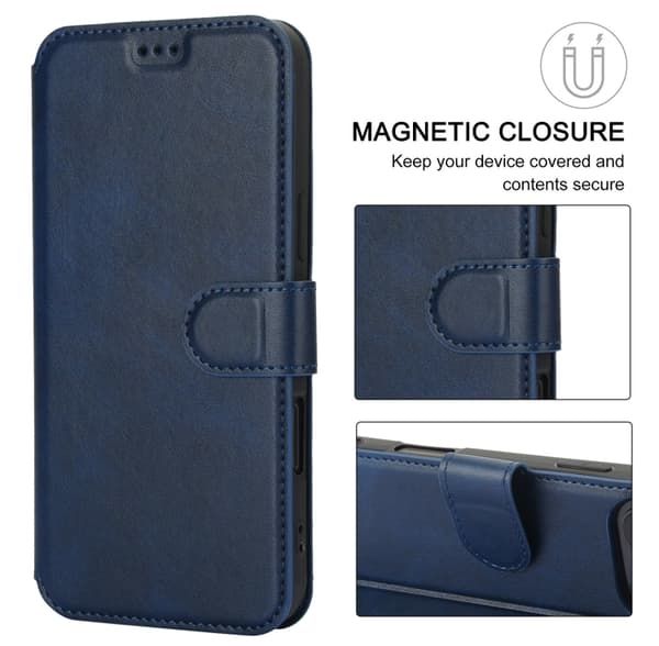 iPhone 16 Pro Shockproof PU + TPU Skal - Hållbart Fodral Läder Blå