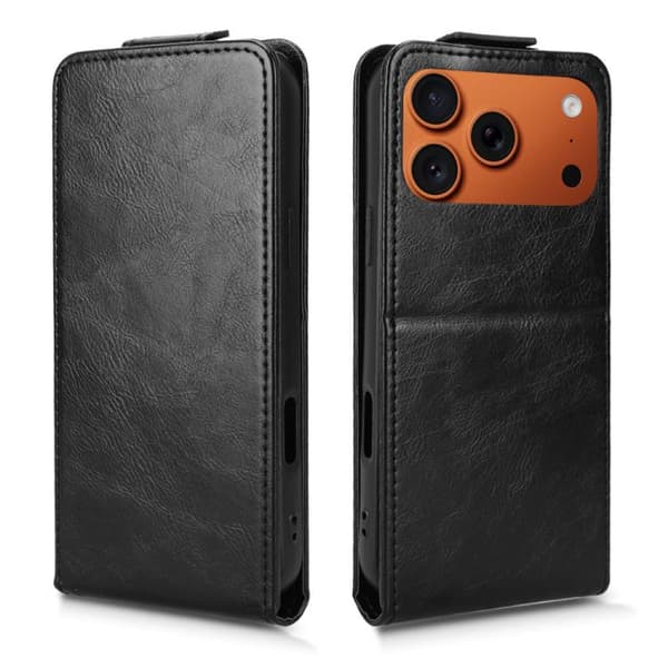 iPhone 18 Pro Max / iPhone 17 Pro Max Skal Läderfodral med Magnetisk Vertikal Flip och Spänne Svart