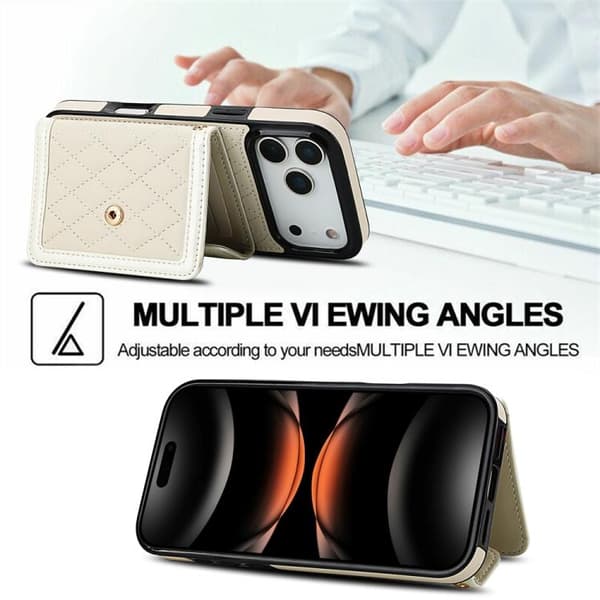 iPhone 18 Pro Max / iPhone 17 Pro Max Skal med Splicing Rhombic Textur och Lång Lanyard Beige