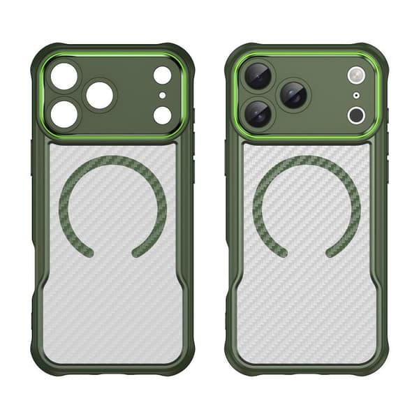 iPhone 18 Pro Max / iPhone 17 Pro Max Skal - kolfibertextur med MagSafe, genomskinlig Grön