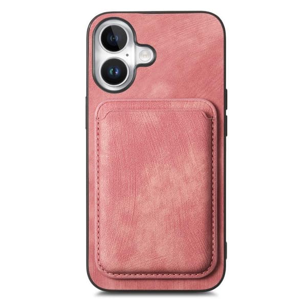 iPhone 17 Retro Läderkortväska Magnetisk Skal Rosa