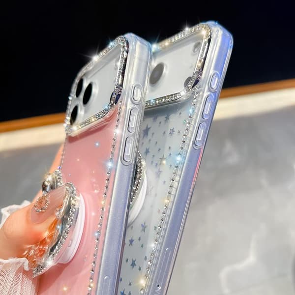 iPhone 17 Pro Skal med Diamant Glittrande Ädelsten Hjärtformat Hållare Ljusgul