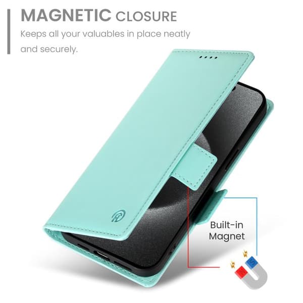 iPhone 18 Pro Max / iPhone 17 Pro Max Skal läderfodral med sidobuckle - magnetisk frostad läder Mintgrön