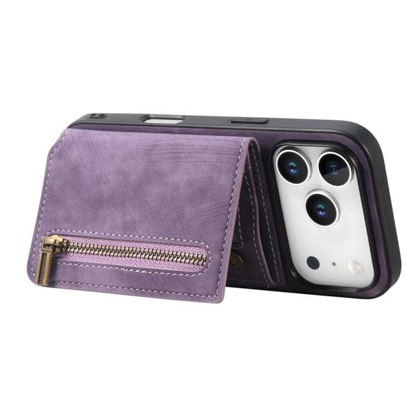 iPhone 17 Pro Retro Läder Zipper Skal Purpur