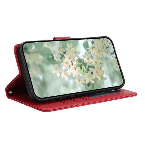 iPhone 17 Pro Skal läderfodral med blommönster - relief Röd