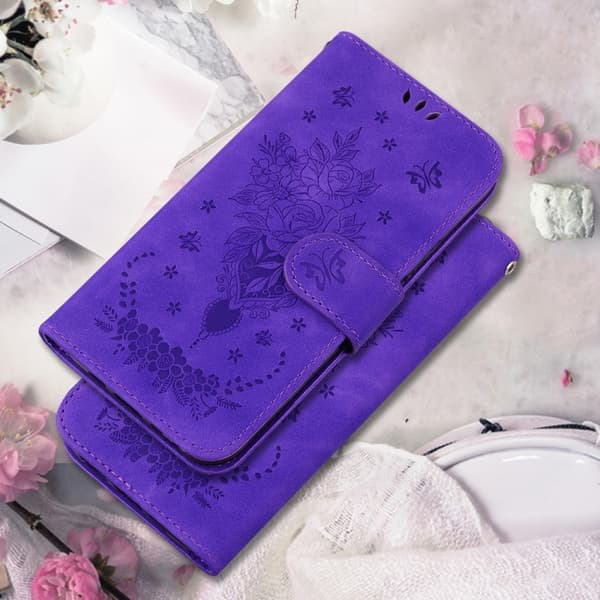 Redmi Note 14 Pro / Note 14 Pro+ 5G - Fjäderros Prägling Läderfodral Purpur