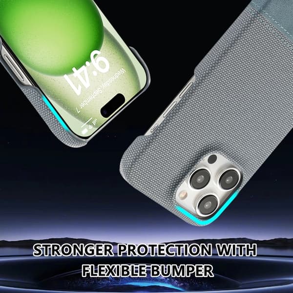 iPhone 16 Pro Max Skal PU med Stötabsorberande Stygning Blå