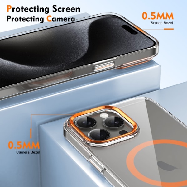 iPhone 16 Pro Max Ice Feel HD Transparent MagSafe PC Full Coverage Skal Orange