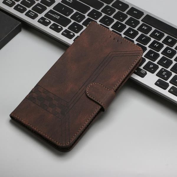 iPhone 18 Pro / iPhone 17 Pro Skal läderfodral med kubisk känsla Brun