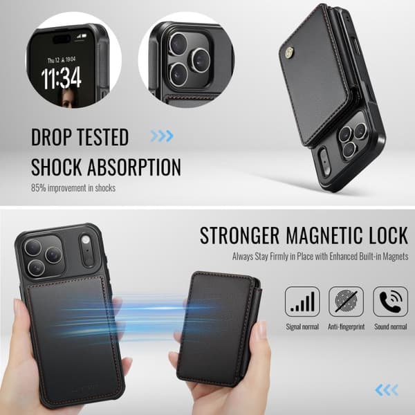 iPhone 18 Pro Max / iPhone 17 Pro Max Skal läderfodral JEEHOOD Business Magnetisk Stil RFID Svart