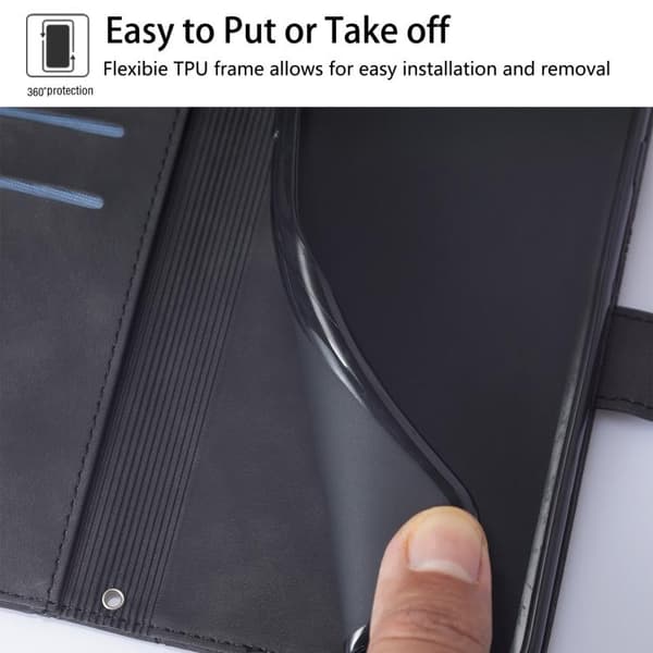iPhone 18 Pro Max / iPhone 17 Pro Max Skal läderfodral med 3D-embossed flip design Svart