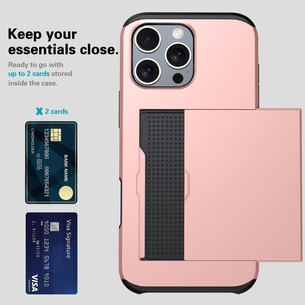 iPhone 16 Pro Shockproof Armor Skal med Kortfack Roséguld