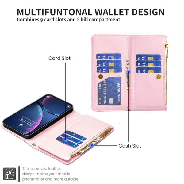 iPhone 18 Pro Max / iPhone 17 Pro Max Skal - läder med diamantgaller och dragkedja Rosa