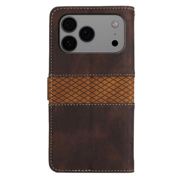 iPhone 18 Pro Max / iPhone 17 Pro Max Skal läderfodral med lanyard - Grid Stitching Brun