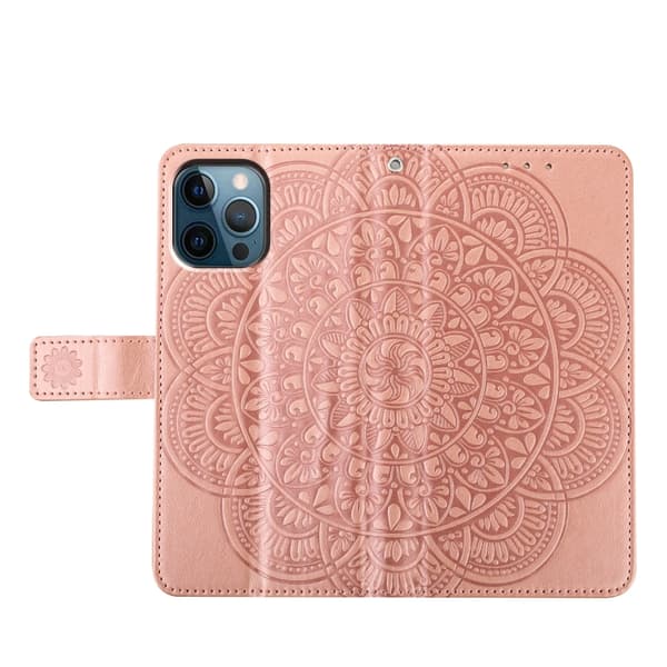 iPhone 16 Pro Max Blomsterpräglat Läderfodral - Elegant Skal för iPhone 16 Pro Max Roséguld