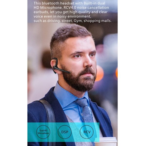 F910 Bluetooth 5.0 Hängande Öronstil Dubbel Mikrofon Brusreducerande Bluetooth Hörlurar Svart