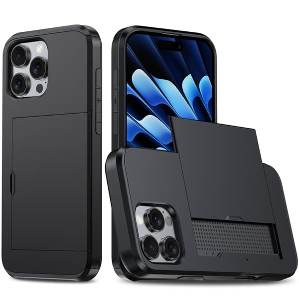iPhone 16 Pro Max Shockproof Armor Skal med Kortfack Svart