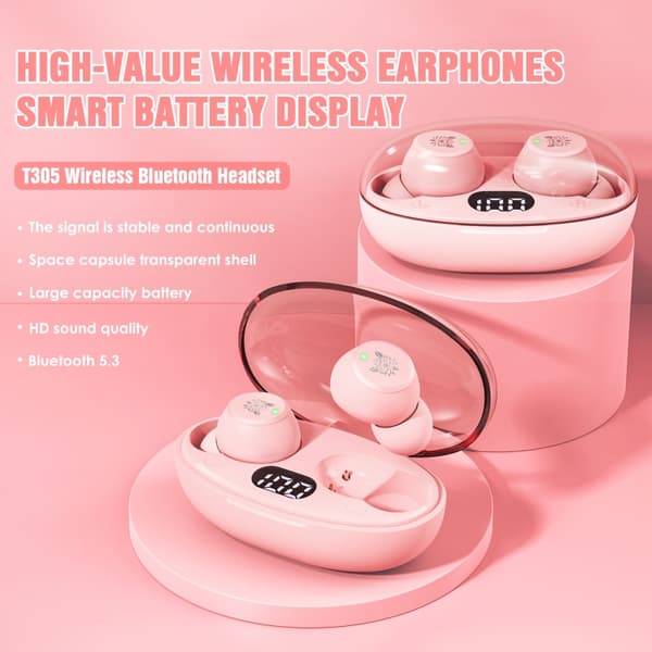 ONIKUMA T305 Digital Display Trådlösa Bluetooth-hörlurar Rosa