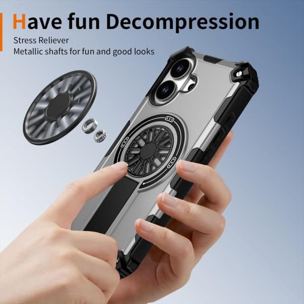 iPhone 17 Shockproof Kickstand Metallic Shaft MagSafe Skal Silver