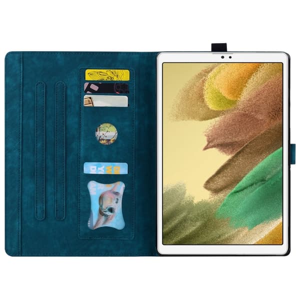 Samsung Galaxy Tab A7 Lite Cartoon Sakura Cat Prägad Läderfodral Blå