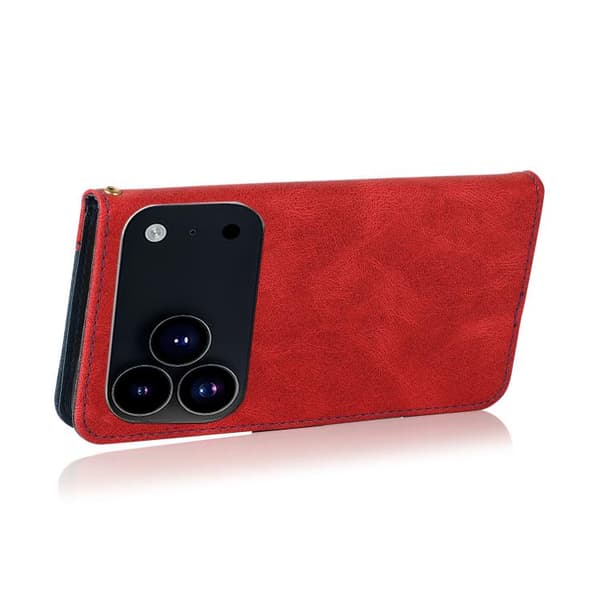 iPhone 18 Pro Max / iPhone 17 Pro Max Skal läderfodral - tvåfärgad sömnad Röd Blå