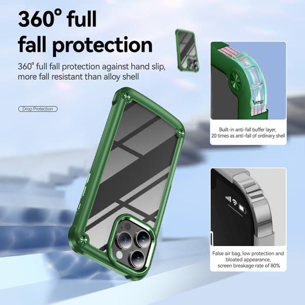 iPhone 16 Pro TPU + PC Linsskydd Skal Grön